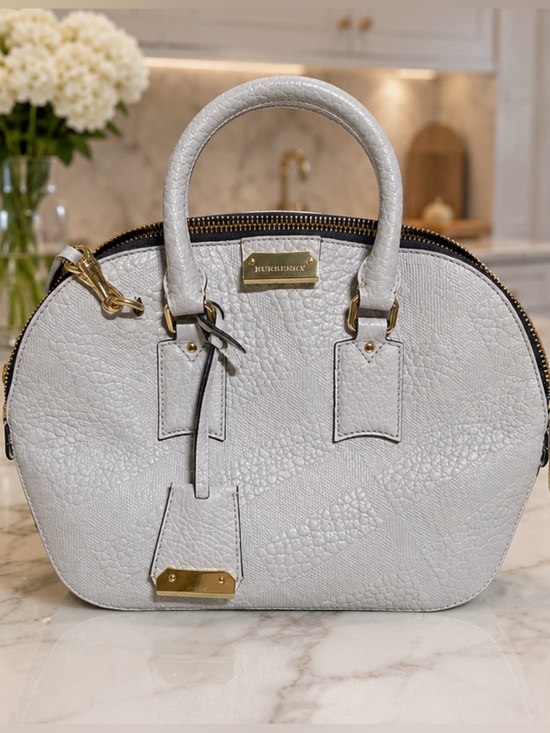 Burberry Handbags - Burberry Pebbled 2-Way Leather Satchel in Light Gray with Gold Hardware
